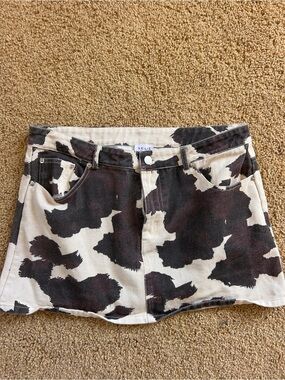Le Lis Cow-Spot Denim Mini Skirt - Black & Cream